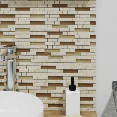 Colours Cagliari Beige Brown Gloss Stone Effect Glass Natural