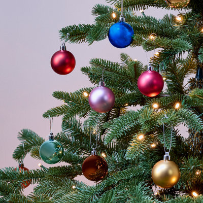 Plastic Round Christmas Bauble Set, Pack Of 100 - Multicolour - image 1