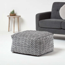 Homescapes Trance Black And White Diamond Pattern Recycled Fibre Square Bean Filled Pouffe, 60 Cm - thumbnail 2
