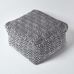 Homescapes Trance Black And White Diamond Pattern Recycled Fibre Square Bean Filled Pouffe, 60 Cm - thumbnail 3