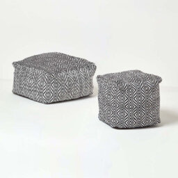 Homescapes Trance Black And White Diamond Pattern Recycled Fibre Square Bean Filled Pouffe, 60 Cm - thumbnail 5