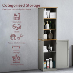 1 Door 2 Shelf Tallboy Bathroom Cabinet Tallboy Cupboard Standing Storage - thumbnail 3