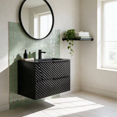 Bathroom City Elvia 600mm All Black Bathroom Vanity Unit & Basin Set - Diamond Front, Floor Standing Or Wall Hung - Black Handle - image 1