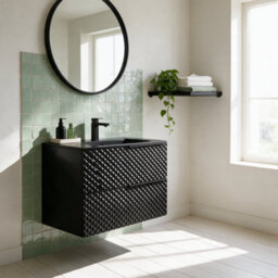 Bathroom City Elvia 600mm All Black Bathroom Vanity Unit & Basin Set - Diamond Front, Floor Standing Or Wall Hung - Black Handle - thumbnail 1