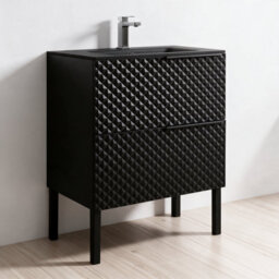 Bathroom City Elvia 600mm All Black Bathroom Vanity Unit & Basin Set - Diamond Front, Floor Standing Or Wall Hung - Black Handle - thumbnail 3