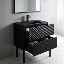 Bathroom City Elvia 600mm All Black Bathroom Vanity Unit & Basin Set - Diamond Front, Floor Standing Or Wall Hung - Black Handle - thumbnail 2