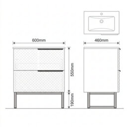 Bathroom City Elvia 600mm All Black Bathroom Vanity Unit & Basin Set - Diamond Front, Floor Standing Or Wall Hung - Black Handle - thumbnail 5