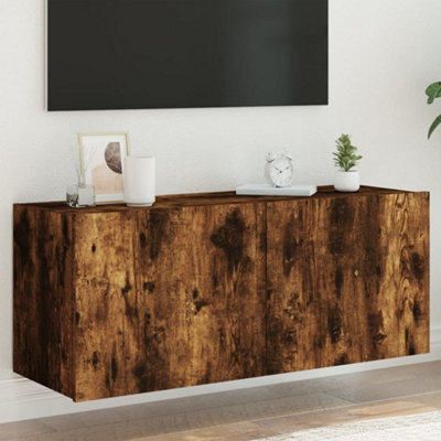 Berkfield Tv Wall Cabinet With Led Lights Smoked Oak 100X35X41 Cm - image 1