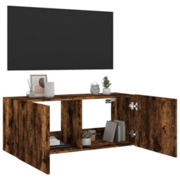 Berkfield Tv Wall Cabinet With Led Lights Smoked Oak 100X35X41 Cm - thumbnail 7
