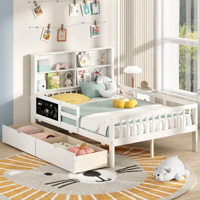 Costway Double Size Bed Frame W/ 2 Storage Drawers Wooden Slats Support Bed For Kids White - image 1