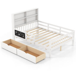 Costway Double Size Bed Frame W/ 2 Storage Drawers Wooden Slats Support Bed For Kids White - thumbnail 2