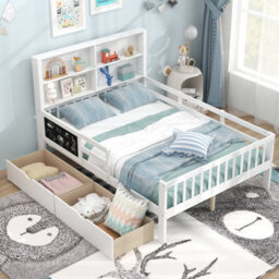 Costway Double Size Bed Frame W/ 2 Storage Drawers Wooden Slats Support Bed For Kids White - thumbnail 6