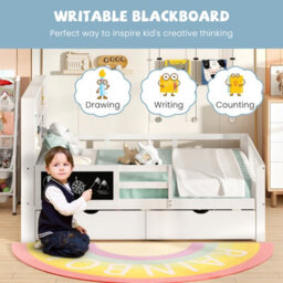 Costway Double Size Bed Frame W/ 2 Storage Drawers Wooden Slats Support Bed For Kids White - thumbnail 9