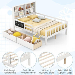 Costway Double Size Bed Frame W/ 2 Storage Drawers Wooden Slats Support Bed For Kids White - thumbnail 7