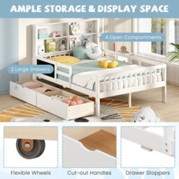 Costway Double Size Bed Frame W/ 2 Storage Drawers Wooden Slats Support Bed For Kids White - thumbnail 8