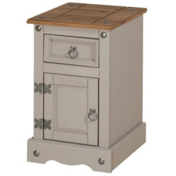 Bedside Pot Cupboard Cabinet Grey Painted 1 Door Drawer Solid Wooden Pine - thumbnail 3