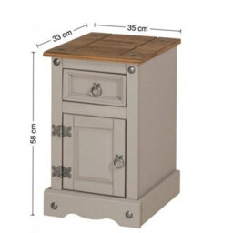 Bedside Pot Cupboard Cabinet Grey Painted 1 Door Drawer Solid Wooden Pine - thumbnail 2