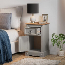 Bedside Pot Cupboard Cabinet Grey Painted 1 Door Drawer Solid Wooden Pine - thumbnail 6