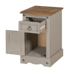 Bedside Pot Cupboard Cabinet Grey Painted 1 Door Drawer Solid Wooden Pine - thumbnail 4