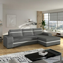 Corner Sofa Bed Finn With Storage Container Wooden Frame Sinuous Spring Wooden Legs 285X165X90Cm Grey And White Right - thumbnail 1