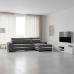 Corner Sofa Bed Finn With Storage Container Wooden Frame Sinuous Spring Wooden Legs 285X165X90Cm Grey And White Right - thumbnail 2