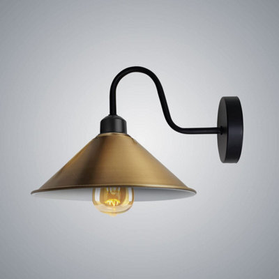 Vintage Industrial Wall Light Fixture Yellow Brass Metal Shade E27 Swan Neck Wall Mounted - image 1