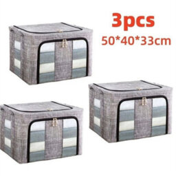3Pcs 66L Steel Frame Clothes Storage Bags