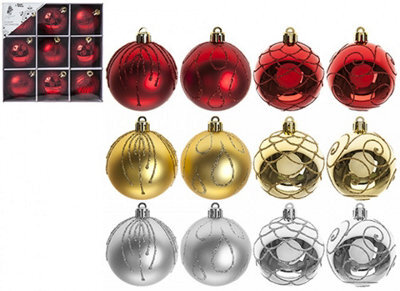 PMS Set Of 9 6Cm Luxury Christmas Baubles Decoration In Gift Box