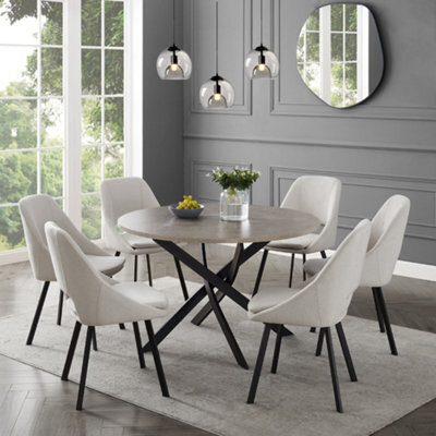 Home Detail Rocco Concrete Effect Dining Table & Ivory Fabric Bilbao Chairs, 4 Seater - image 1