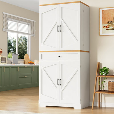 Btm Snack Cabinet 80X40X180Cm Tall Kitchen Sideboard White With Door Frame Storage Unit For Kitchen Living Room - image 1