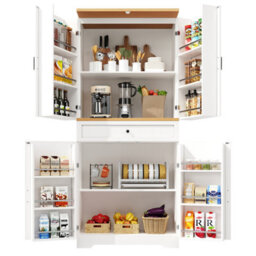Btm Snack Cabinet 80X40X180Cm Tall Kitchen Sideboard White With Door Frame Storage Unit For Kitchen Living Room - thumbnail 5
