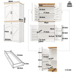 Btm Snack Cabinet 80X40X180Cm Tall Kitchen Sideboard White With Door Frame Storage Unit For Kitchen Living Room - thumbnail 7