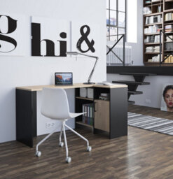 Diagone Chestnut & Black Corner Desk Made In France - thumbnail 1