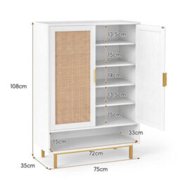 108Cm Rattan Shoe Cabinet 6-Tier 2 Doors - thumbnail 2