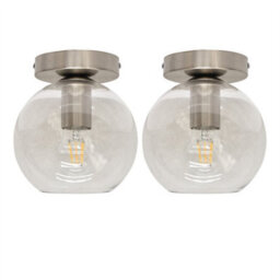 First Choice Lighting Set Of 2 Barnum - Glass Globe Satin Nickel Ceiling Light Fittings - thumbnail 1