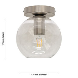 First Choice Lighting Set Of 2 Barnum - Glass Globe Satin Nickel Ceiling Light Fittings - thumbnail 6
