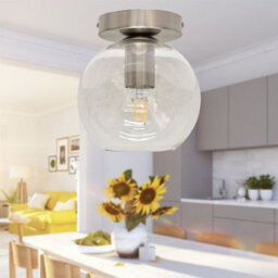 First Choice Lighting Set Of 2 Barnum - Glass Globe Satin Nickel Ceiling Light Fittings - thumbnail 5