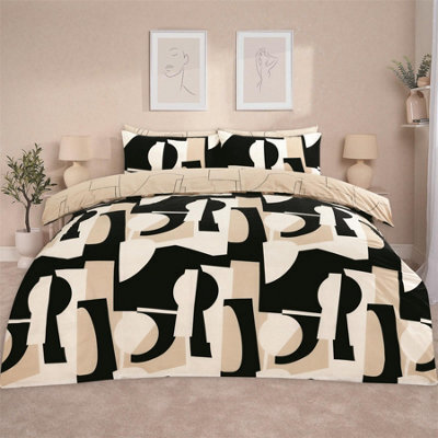 OHS Geometric Duvet Cover Pillowcase Bedding Set Shapes Quilt, Natural - King