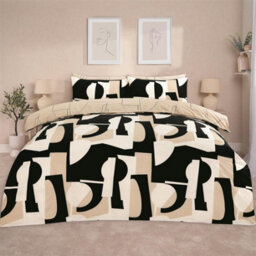 OHS Geometric Duvet Cover Pillowcase Bedding Set Shapes Quilt, Natural - King