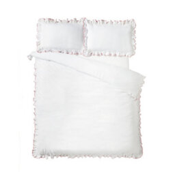 Catherine Lansfield So Soft Mono Frill Super King Duvet Cover Set With Pillowcases White / Pink - thumbnail 4