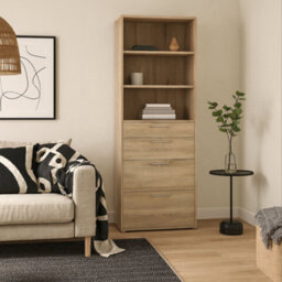 Wyld Haus Dris Tall Natural Oak-Effect Bookcase, 2 Shelves 4 Drawers - thumbnail 1
