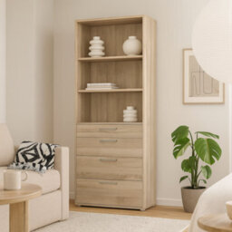 Wyld Haus Dris Tall Natural Oak-Effect Bookcase, 2 Shelves 4 Drawers - thumbnail 2