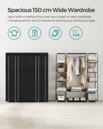 Songmics Fabric Wardrobe, Portable Wardrobe For Bedroom, Clothes Rail With Non-Woven Fabric Cover, 45 X 150 X 175 Cm - thumbnail 7