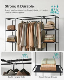 Songmics Fabric Wardrobe, Portable Wardrobe For Bedroom, Clothes Rail With Non-Woven Fabric Cover, 45 X 150 X 175 Cm - thumbnail 4