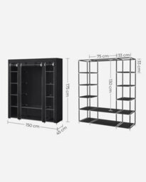 Songmics Fabric Wardrobe, Portable Wardrobe For Bedroom, Clothes Rail With Non-Woven Fabric Cover, 45 X 150 X 175 Cm - thumbnail 6