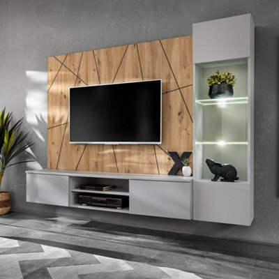Arte Xavi G Entertainment Unit W200Cm X H148Cm X D35Cm - Oak Artisan & Pearl Grey Modern Media Hub - image 1