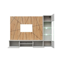 Arte Xavi G Entertainment Unit W200Cm X H148Cm X D35Cm - Oak Artisan & Pearl Grey Modern Media Hub - thumbnail 3
