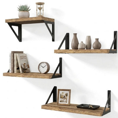 4Pcs Wooden Floating Wall Shelves 45Cm Wall Mounted Storage - image 1