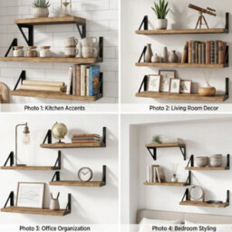 4Pcs Wooden Floating Wall Shelves 45Cm Wall Mounted Storage - thumbnail 4