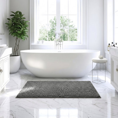 Moonlight Bedding Plush Chenille Bathroom Floor Mat Non-Slip Quick-Dry Absorbent Bathroom & Doorway Shower Rug Grey 60X90 Cm - image 1
